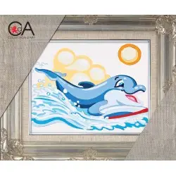 Tapestry Kit with printed canvas 14x18 Dolphin playing CDA3229K