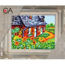 Tapestry Kit with printed canvas 14x18 Cottage in the village CDA3296K