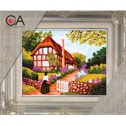 Tapestry Kit with printed canvas 14x18 Village life CDA3298K