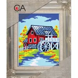 Tapestry Kit with printed canvas 14x18 Water mill CDA3299K