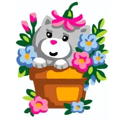 Tapestry Kit with printed canvas 14x18 Kitten in Flowerpot CDA3333K
