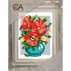 Tapestry Kit with printed canvas 14x18 Flowers in bowl CDA3336K