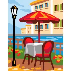 Tapestry Kit with printed canvas 14x18 Summer café CDA3338K