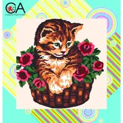 Tapestry Kit with printed canvas 19x19 Kitten in Basket CDA4013K