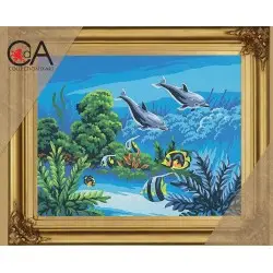 Tapestry Kit with printed canvas 22x30 Dolphin Pair CDA6148K