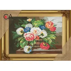 Tapestry Kit with printed canvas 22x30 Basket of Flowers CDA6161K