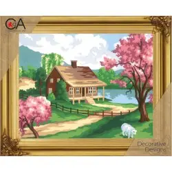 Tapestry Kit with printed canvas 22x30 Spring Scene CDA6186K