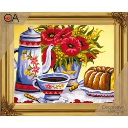 Tapestry Kit with printed canvas 22x30 Poppies at Coffee Time CDA6234K