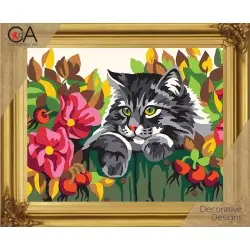 Tapestry Kit with printed canvas 22x30 Cat on the fence CDA6282K