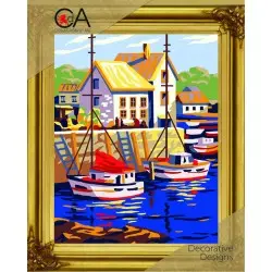 Tapestry Kit with printed canvas 22x30 Boats in small port CDA6293K