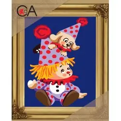 Tapestry Kit with printed canvas 22x30 Clown with puppy CDA6305K