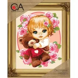 Tapestry Kit with printed canvas 22x30 Teddy bear for a girl CDA6336K