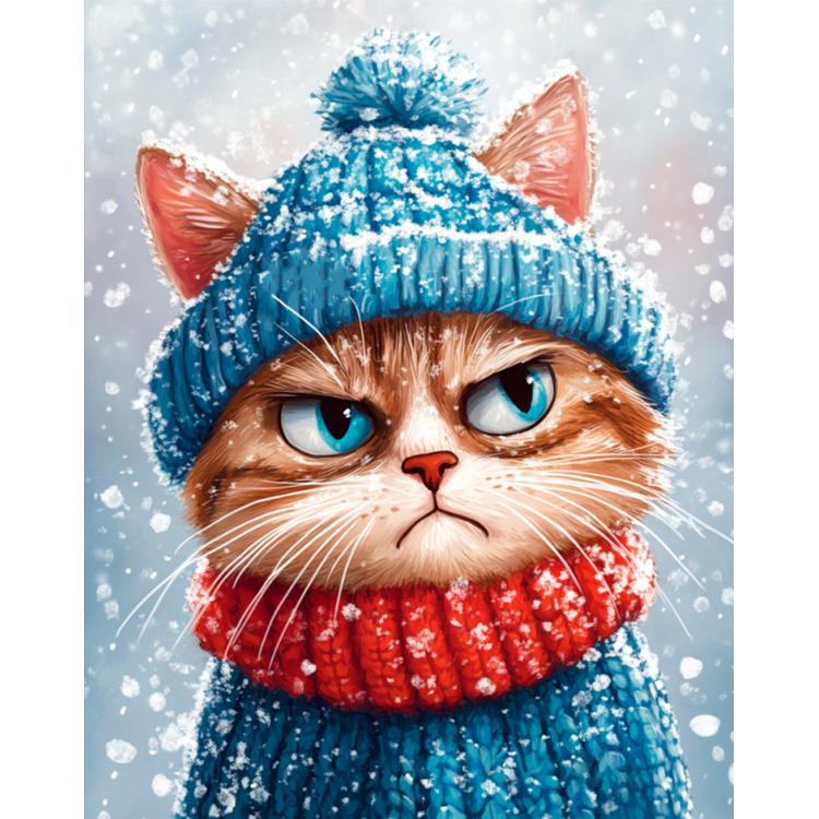 Diamond painting with subframe "Grumpy Winter Cat" 40x50 cm DP425
