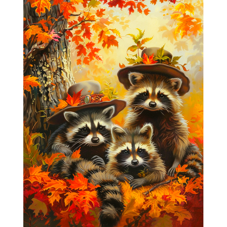 Diamond painting with subframe "Raccoon trio" 40x50 cm DP426