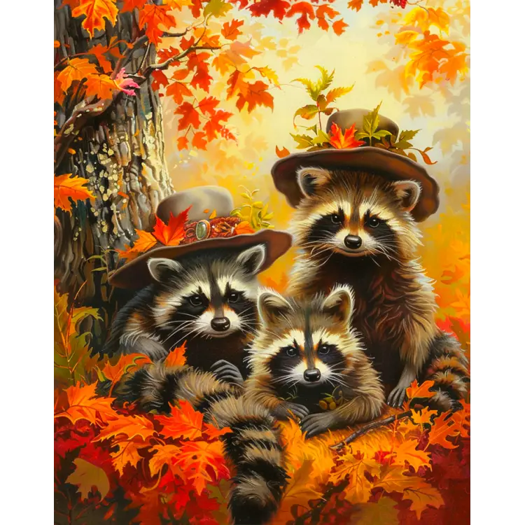 Diamond painting with subframe "Raccoon trio" 40x50 cm DP426