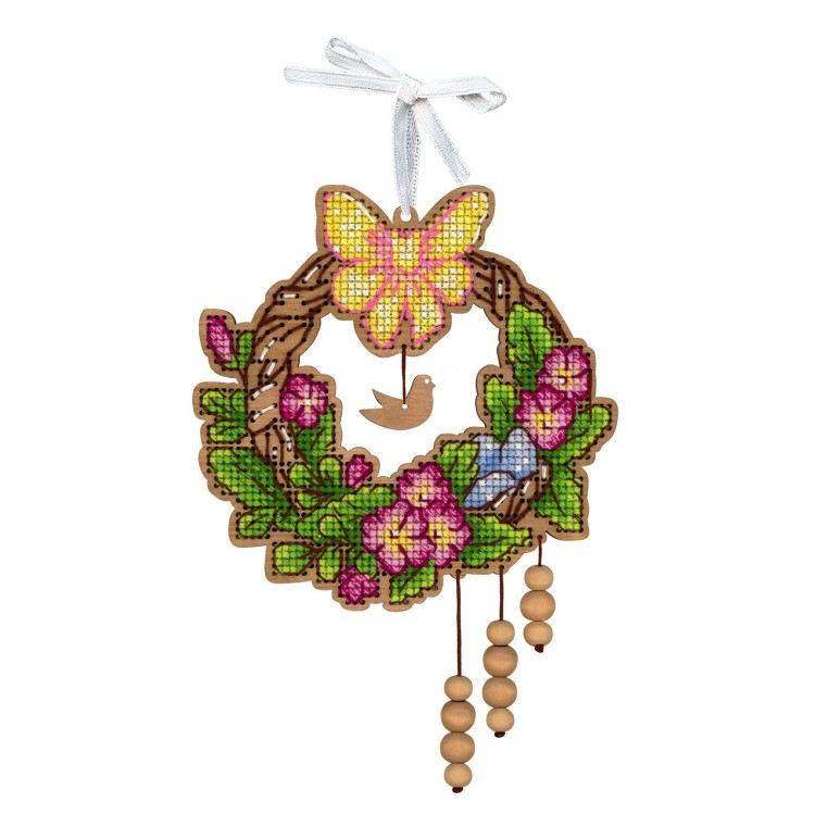 Cross-stitch on wooden base "Easter wreath 1" SO-121