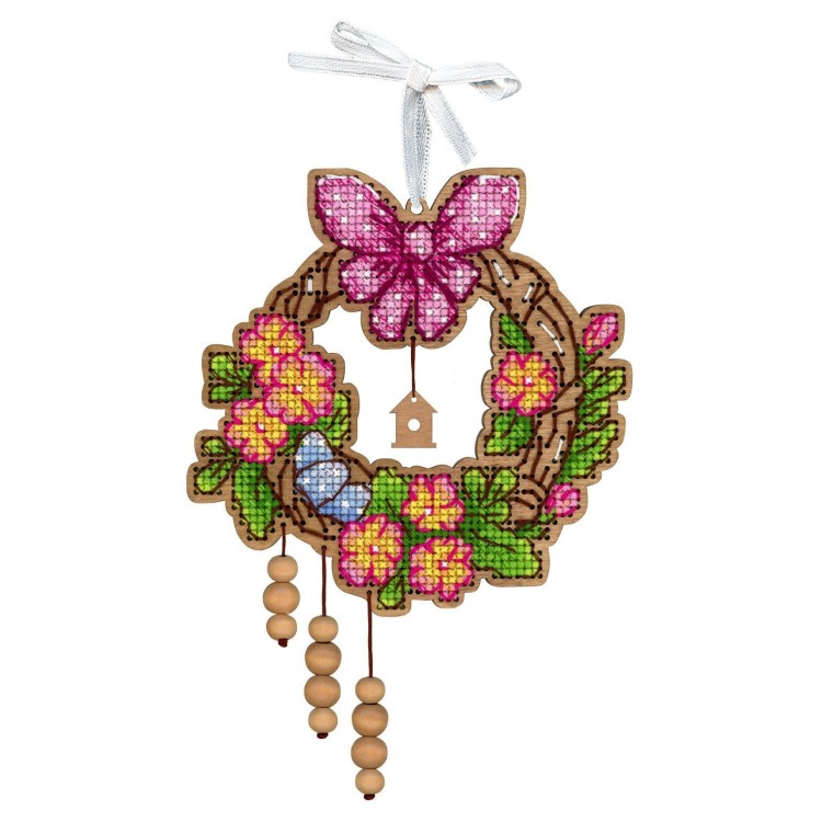 Cross-stitch on wooden base "Easter wreath 2" SO-122