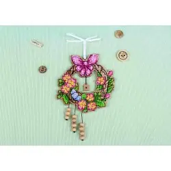 Cross-stitch on wooden base "Easter wreath 2" SO-122