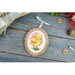 Cross-stitch on wooden base "Miniature. Chicken with a bow" SO-127