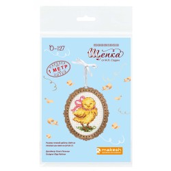 Cross-stitch on wooden base "Miniature. Chicken with a bow" SO-127