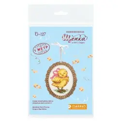 Cross-stitch on wooden base "Miniature. Chicken with a bow" SO-127