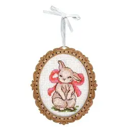 Cross-stitch on wooden base "Miniature. Bunny with a bow" SO-128