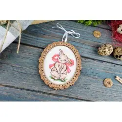 Cross-stitch on wooden base "Miniature. Bunny with a bow" SO-128