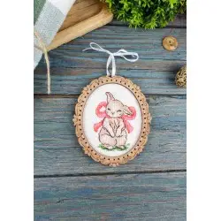 Cross-stitch on wooden base "Miniature. Bunny with a bow" SO-128