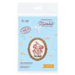 Cross-stitch on wooden base "Miniature. Bunny with a bow" SO-128