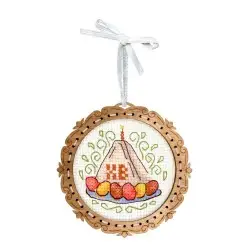 Cross-stitch on wooden base "Miniature. Curd cake" SO-136