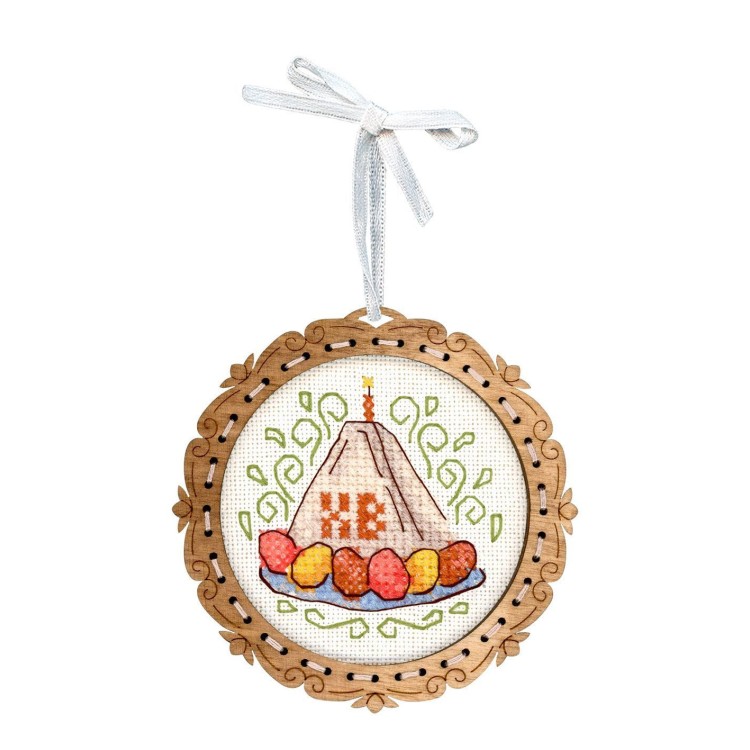 Cross-stitch on wooden base "Miniature. Curd cake" SO-136
