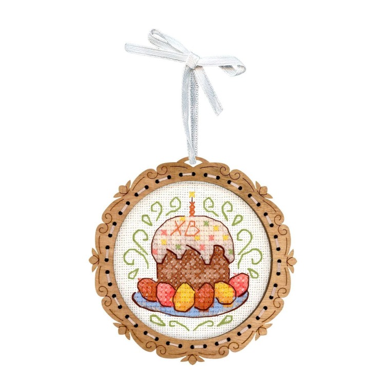 Cross-stitch on wooden base "Miniature. Easter cake" SO-137
