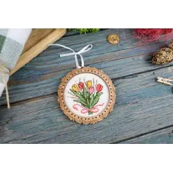 Cross-stitch on wooden base "Miniature. Bouquet of tulips" SO-138
