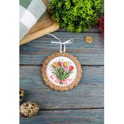 Cross-stitch on wooden base "Miniature. Bouquet of tulips" SO-138