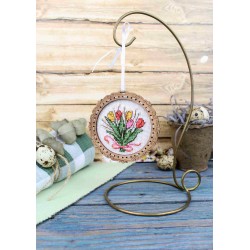 Cross-stitch on wooden base "Miniature. Bouquet of tulips" SO-138