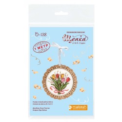 Cross-stitch on wooden base "Miniature. Bouquet of tulips" SO-138