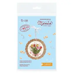 Cross-stitch on wooden base "Miniature. Bouquet of tulips" SO-138