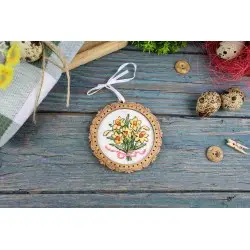 Cross-stitch on wooden base "Miniature. Bouquet of daffodils" SO-139