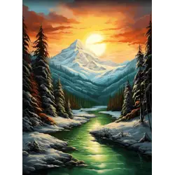 Stream in the winter forest 30x40 cm KT727