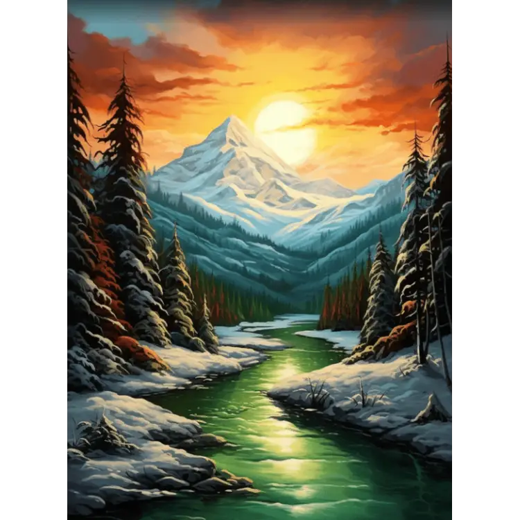 Stream in the winter forest 30x40 cm KT727