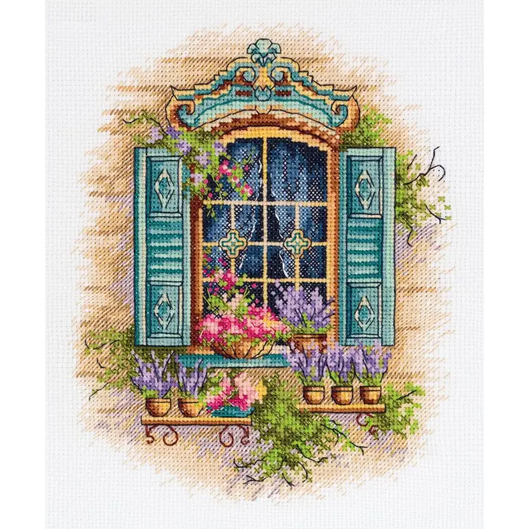 Cross stitch kit "Window and flowers" PDE-7433 Cross stitch kit "Window and flowers" PDE-7433