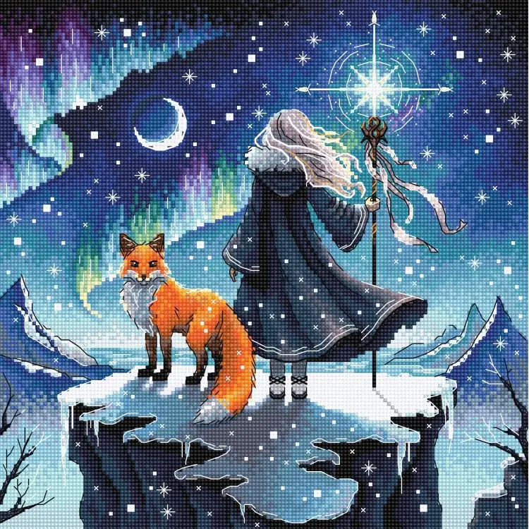 Cross stitch kit  "Enchantress of the Auroras and her Fox" AVA-P069