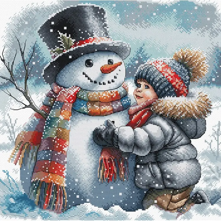 Cross stitch kit "Child and his Friend of Snow" AVA-P086 Cross stitch kit "Child and his Friend of Snow" AVA-P086