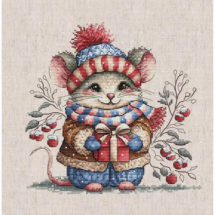 Cross stitch kit "Little Mouse with Scarf" AVA-P095 Cross stitch kit "Little Mouse with Scarf" AVA-P095