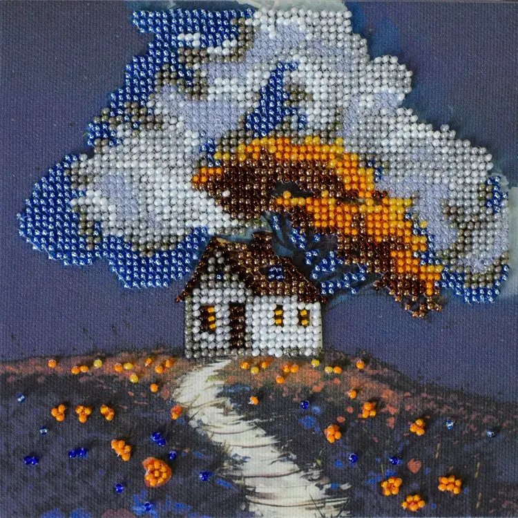 Mini Bead embroidery kit - Cottage Beneath the Clouds AAM-263