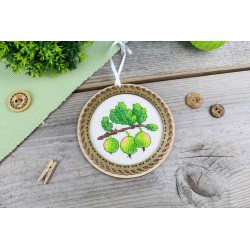Cross-stich on wooden base "Miniature. Country berries. Gooseberries" SO-130