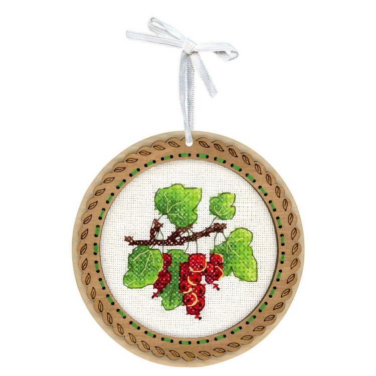 Cross-stich on wooden base "Miniature. Summer berries. Currants" SO-131