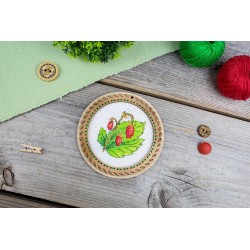 Cross-stich on wooden base "Miniature. Summer berries. Strawberries" SO-133