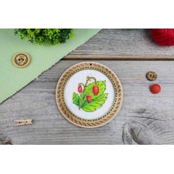 Cross-stich on wooden base "Miniature. Summer berries. Strawberries" SO-133