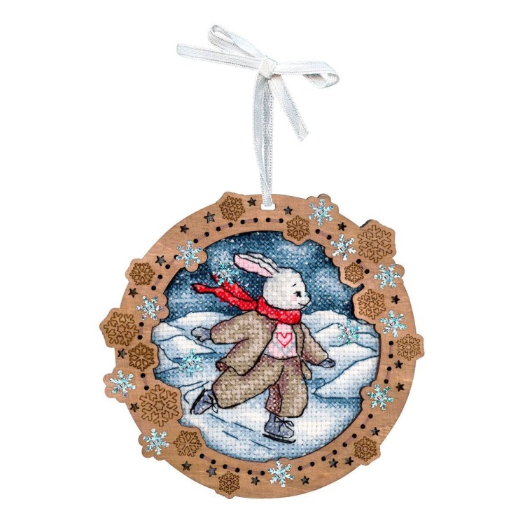 Cross-stich on wooden base "Miniature. On the river ice" SO-134